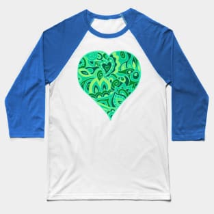 Psychedelic Heart in Shades of Green Baseball T-Shirt